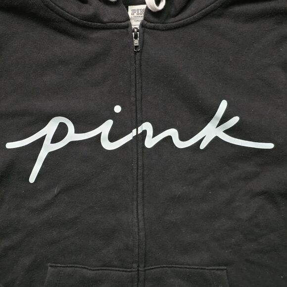Victoria’s Secret PINK Everyday Fleece Zip-Up Hoodie Black Women’s L - Picture 2 of 6